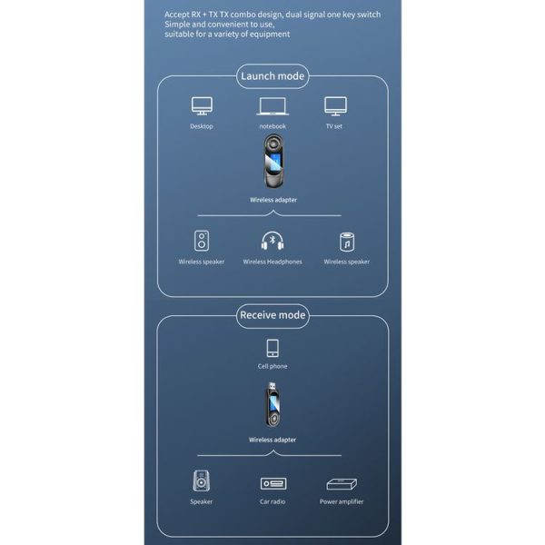 T-13 Bluetooth 5.0 LCD Digital Display Bluetooth Adapter Receiver Transmitter (Black) - Image 3