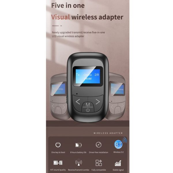 T-14 Bluetooth 5.0 2 In 1 LCD Digital Display Bluetooth Adapter Receiver Transmitter (Black) - Image 2