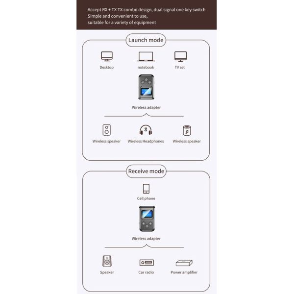 T-15 Bluetooth 5.0 5 In 1 Bluetooth Adapter Receiver Transmitter - Image 3