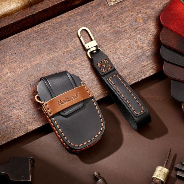 Hallmo Car Cowhide Leather Key Protective Cover Key Case for Hyundai IX35 A Style (Black) - Image 2