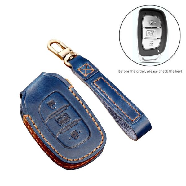 Hallmo Car Cowhide Leather Key Protective Cover Key Case for Hyundai IX35 A Style (Black) - Image 3