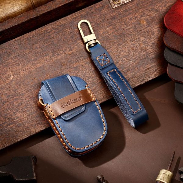 Hallmo Car Cowhide Leather Key Protective Cover Key Case for Hyundai IX35 B Style (Blue) - Image 2