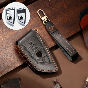 Hallmo Car Cowhide Leather Key Protective Cover Key Case for BMW Blade Style (Black)