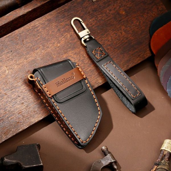 Hallmo Car Cowhide Leather Key Protective Cover Key Case for BMW Blade Style (Black) - Image 2