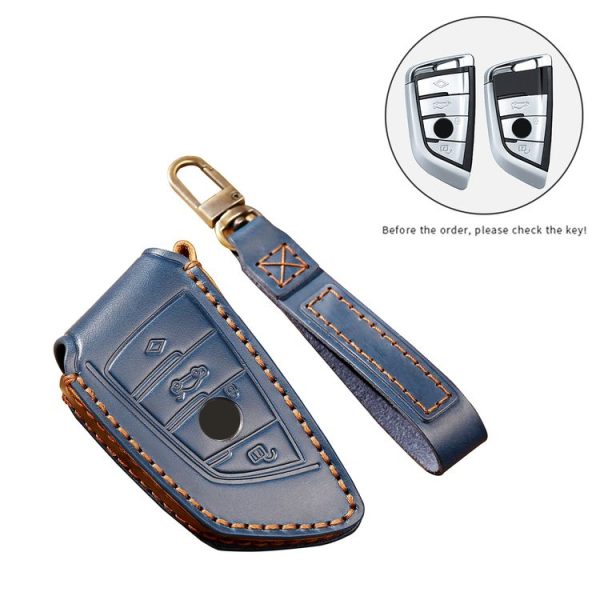 Hallmo Car Cowhide Leather Key Protective Cover Key Case for BMW Blade Style (Black) - Image 3
