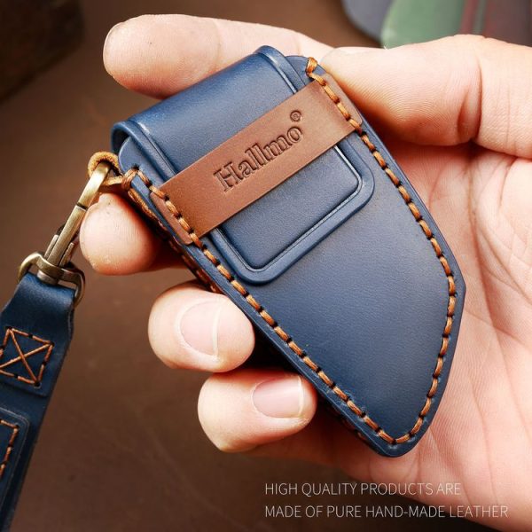 Hallmo Car Cowhide Leather Key Protective Cover Key Case for Old BMW (Blue) - Image 5