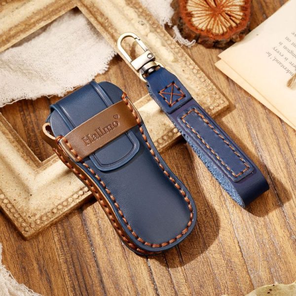 Hallmo Car Cowhide Leather Key Protective Cover Key Case for Porsche Macan 718 2021 B Style (Blue) - Image 2