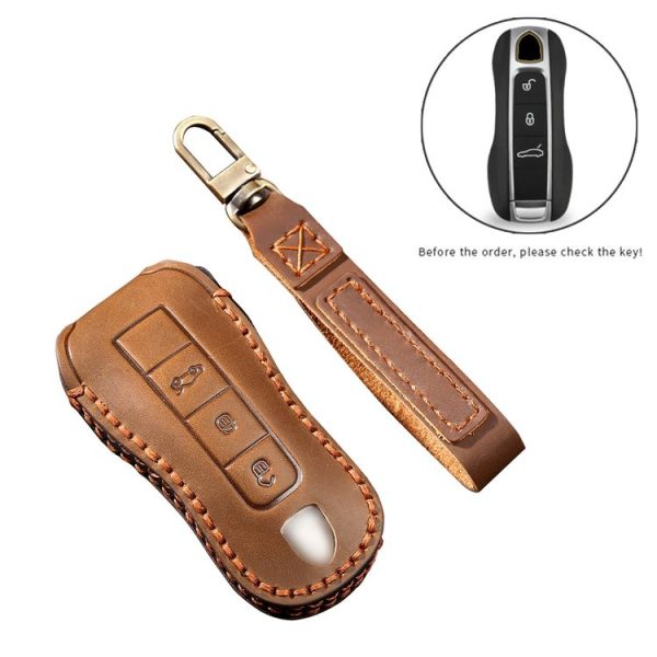 Hallmo Car Cowhide Leather Key Protective Cover Key Case for Porsche Macan 718 2021 B Style (Blue) - Image 3