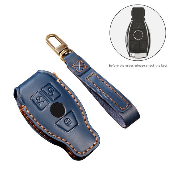 Hallmo Car Cowhide Leather Key Protective Cover Key Case for Old Mercedes-Benz E300L (Black) - Image 3