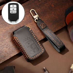 Hallmo Car Cowhide Leather Key Protective Cover Key Case for Honda 3-button Tail Box (Black)