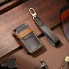 Hallmo Car Cowhide Leather Key Protective Cover Key Case for Honda 3-button Tail Box (Black) - Image 2