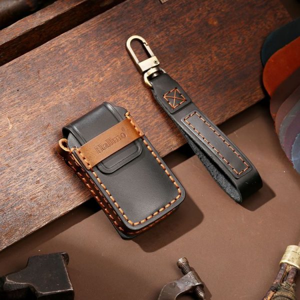 Hallmo Car Cowhide Leather Key Protective Cover Key Case for Honda 3-button Tail Box (Black) - Image 2
