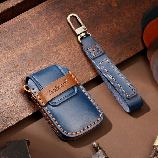 Hallmo Car Cowhide Leather Key Protective Cover Key Case for Volkswagen Lavida B Style (Blue) - Image 2