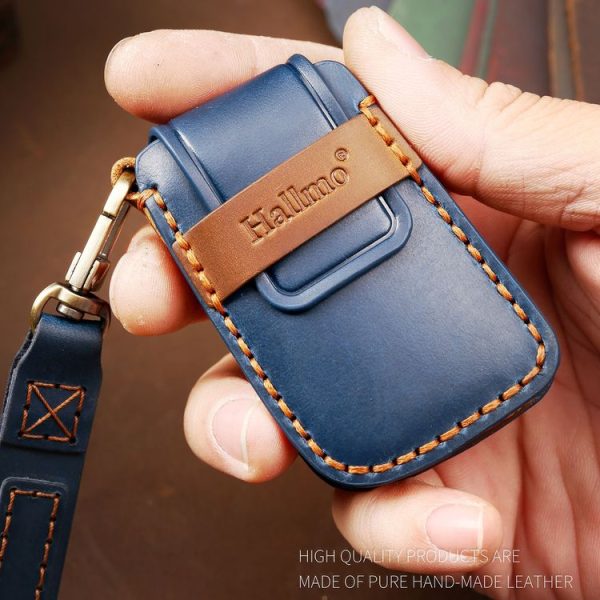 Hallmo Car Cowhide Leather Key Protective Cover Key Case for Volkswagen Lavida B Style (Blue) - Image 5