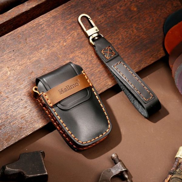 Hallmo Car Cowhide Leather Key Protective Cover Key Case for Toyota Corolla 2018 3-button (Black) - Image 2