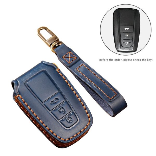 Hallmo Car Cowhide Leather Key Protective Cover Key Case for Toyota Corolla 2018 3-button (Black) - Image 3