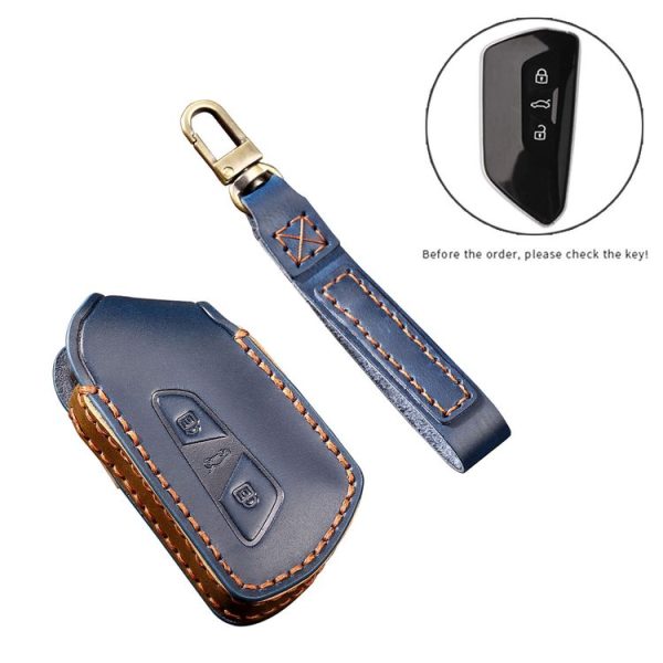 Hallmo Car Cowhide Leather Key Protective Cover Key Case for Volkswagen Golf 8 (Brown) - Image 3