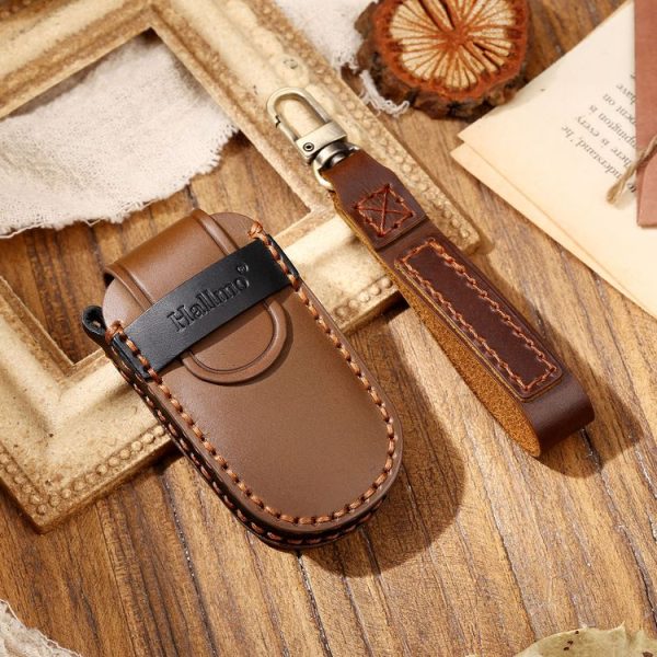 Hallmo Car Cowhide Leather Key Protective Cover Key Case for Jeep Compass (Brown) - Image 2