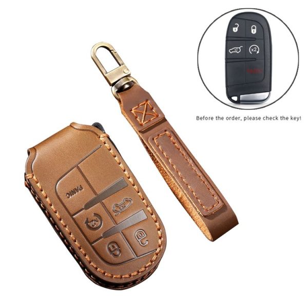 Hallmo Car Cowhide Leather Key Protective Cover Key Case for Jeep Compass (Brown) - Image 3