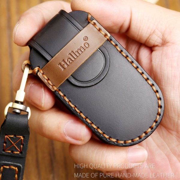 Hallmo Car Cowhide Leather Key Protective Cover Key Case for Jeep Compass (Brown) - Image 5