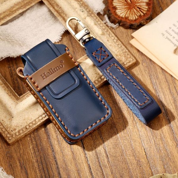 Hallmo Car Cowhide Leather Key Protective Cover Key Case for Mitsubishi Outlander (Blue) - Image 2