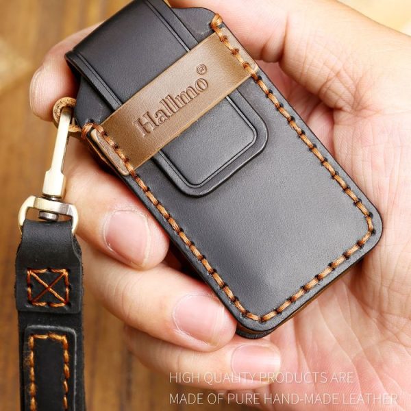 Hallmo Car Cowhide Leather Key Protective Cover Key Case for Mitsubishi Outlander (Blue) - Image 5