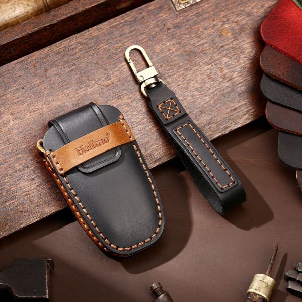 Hallmo Car Cowhide Leather Key Protective Cover Key Case for Ford Focus B Style (Black) - Image 2