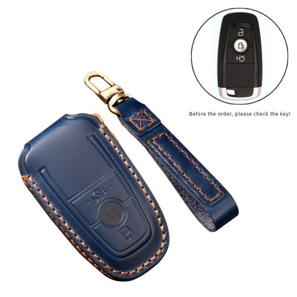Hallmo Car Cowhide Leather Key Protective Cover Key Case for Ford Focus B Style (Black) - Image 3