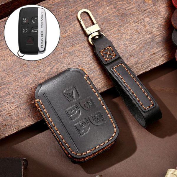 Hallmo Car Cowhide Leather Key Protective Cover Key Case for Land Rover Discovery 5 A Style (Black)