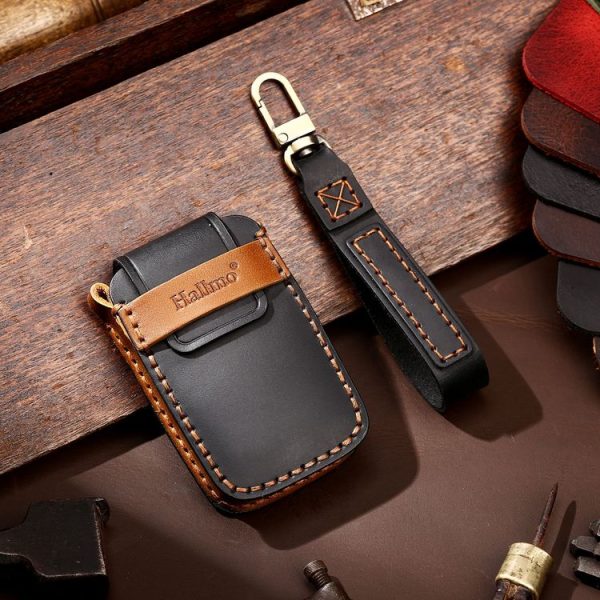 Hallmo Car Cowhide Leather Key Protective Cover Key Case for Land Rover Discovery 5 A Style (Black) - Image 2