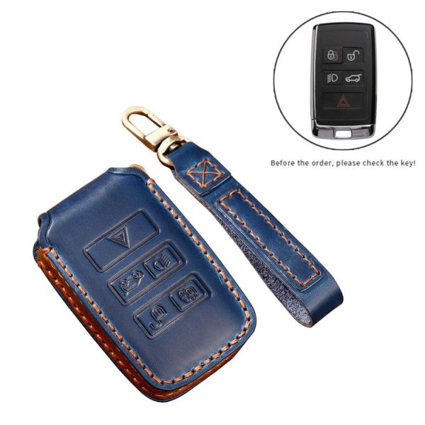 Hallmo Car Cowhide Leather Key Protective Cover Key Case for Land Rover Discovery 5 B Style (Black) - Image 3