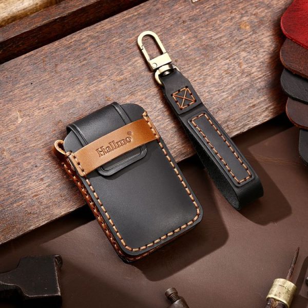 Hallmo Car Cowhide Leather Key Protective Cover Key Case for New Volvo (Black) - Image 2