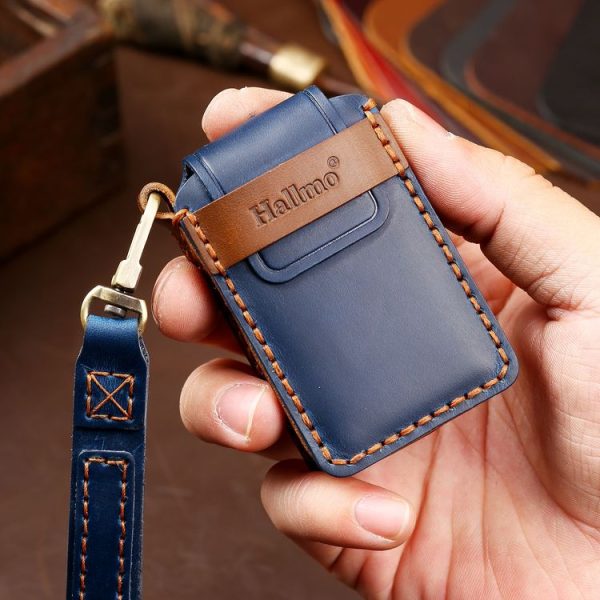 Hallmo Car Cowhide Leather Key Protective Cover Key Case for New Volvo (Black) - Image 5