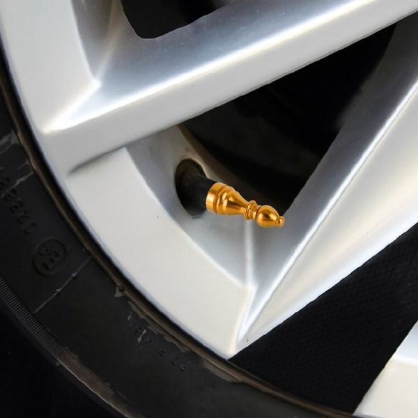 4 PCS Chess 2 Shape Gas Cap Mouthpiece Cover Tire Cap Car Tire Valve Caps (Gold) - Image 5