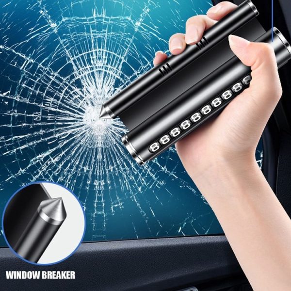 Multifunctional Metal Safety Hammer Hidden Rotatable Phone Temporary Parking Number Card Plate with Phone Holder & Aromatherapy Function (Black) - Image 3
