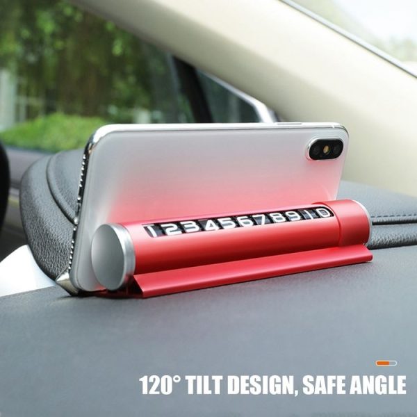 Multifunctional Metal Safety Hammer Hidden Rotatable Phone Temporary Parking Number Card Plate with Phone Holder & Aromatherapy Function (Black) - Image 6