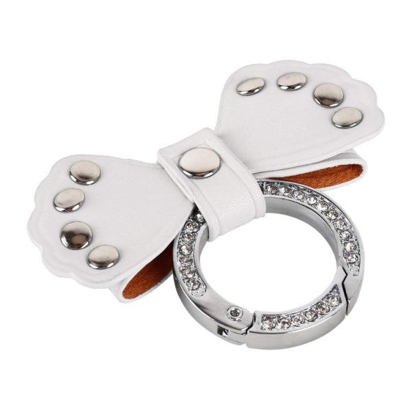 Bow Knot Shape Metal + Leather + Diamond Car Keychain (White) - Image 3