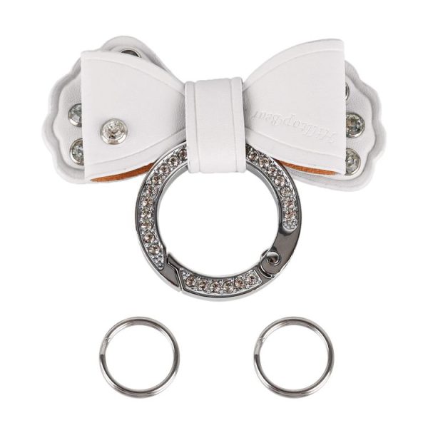 Bow Knot Shape Metal + Leather + Diamond Car Keychain (White) - Image 4