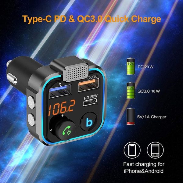 BT23L Car Bluetooth MP3 Player FM Transmitter Support Phone Hands-free / PD Fast Charge / One-key EQ Sound Effect / Ambient light - Image 3