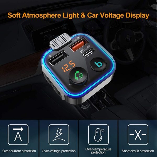 BT23L Car Bluetooth MP3 Player FM Transmitter Support Phone Hands-free / PD Fast Charge / One-key EQ Sound Effect / Ambient light - Image 4