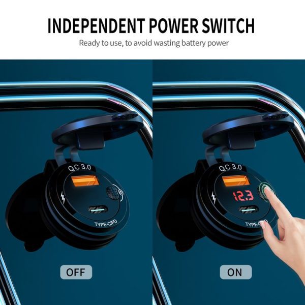 WUPP ZH-1427B1 Aluminum Alloy 3.4A 20WPD Fast Charge Charger with Mechanical Switch / Digital Display Voltage - Image 7