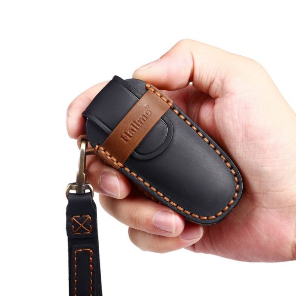 Hallmo Car Cowhide Leather Key Protective Cover Key Case for Hyundai 3-button (Black) - Image 2