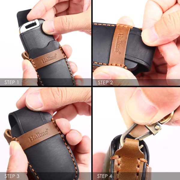 Hallmo Car Cowhide Leather Key Protective Cover Key Case for Hyundai 3-button (Black) - Image 4