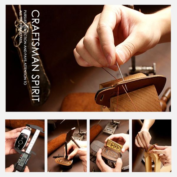 Hallmo Car Cowhide Leather Key Protective Cover Key Case for Hyundai 3-button (Black) - Image 7