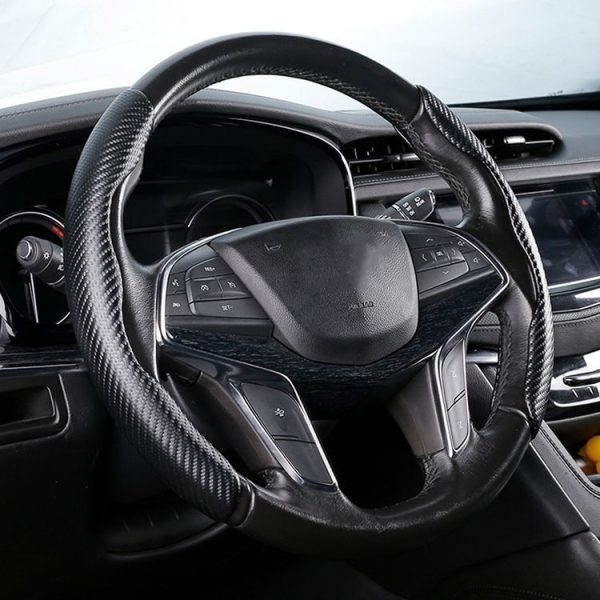 Car Universal Carbon Fiber Texture Leather Steering Wheel Cover (Black) - Image 2