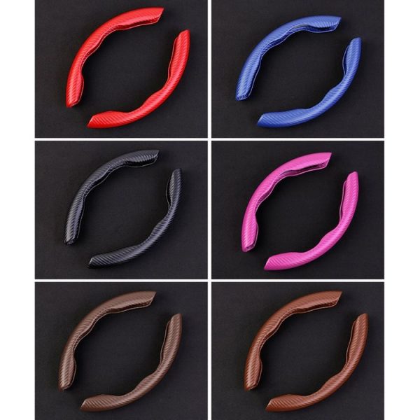 Car Universal Carbon Fiber Texture Leather Steering Wheel Cover (Black) - Image 3
