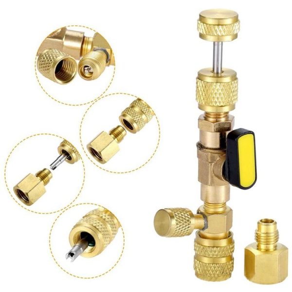 R410A R22 Spool Remover Installation Tool with Dual Size SAE 1 / 4 and 5 / 16 Ports - Image 4