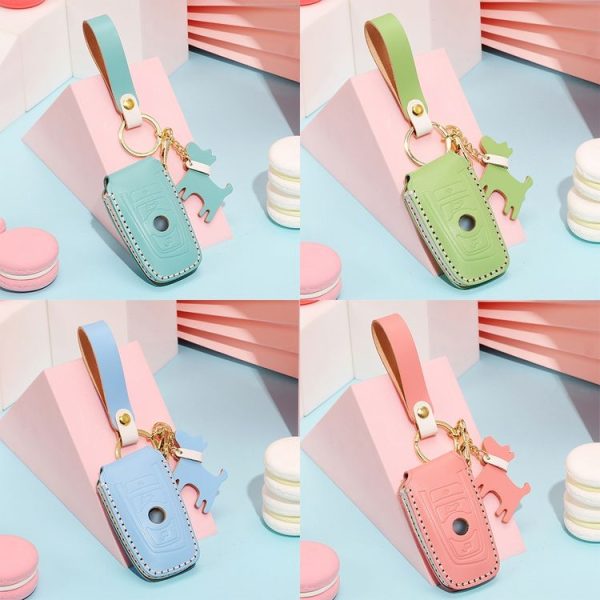 Hallmo Car Female Style Cowhide Leather Key Protective Cover for BMW, A Type (Sky Blue) - Image 2