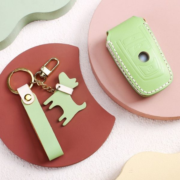 Hallmo Car Female Style Cowhide Leather Key Protective Cover for BMW, A Type (Sky Blue) - Image 4