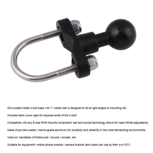 CHM005-BK Stainless Steel U-shape Handlebar Rail Mounting Ball Joint Fixed Base Motorcycle Modification Accessories (Black) - Image 5